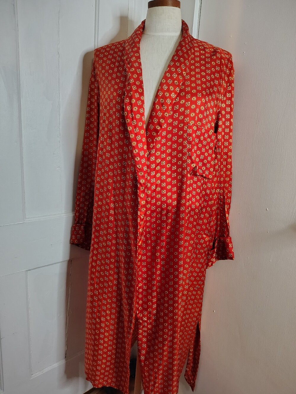 Vintage 1960s Roytex for Modern Living Rust Orange Geometric Pattern Robe Mens L